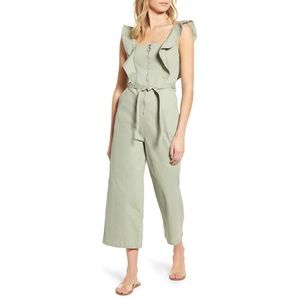 Tinsel Ruffle Strap Belted Jumpsuit Moss Green